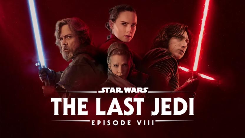 Luke Sywalker, Rey, Kylo Ren, and Leia Organa, with the text Star Wars The Last Jedi Episode VIII on top