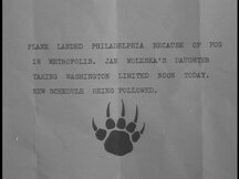 Note with the text "Plane landed philadelphia because of fog in Metropolis. Jan Moleska's daughter taking Washington limited noon today. New schedule being followed."